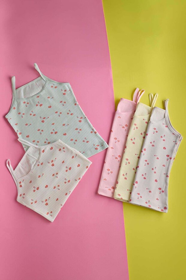 Girl's 5-pack ribbed tank top with thin straps - multicolor