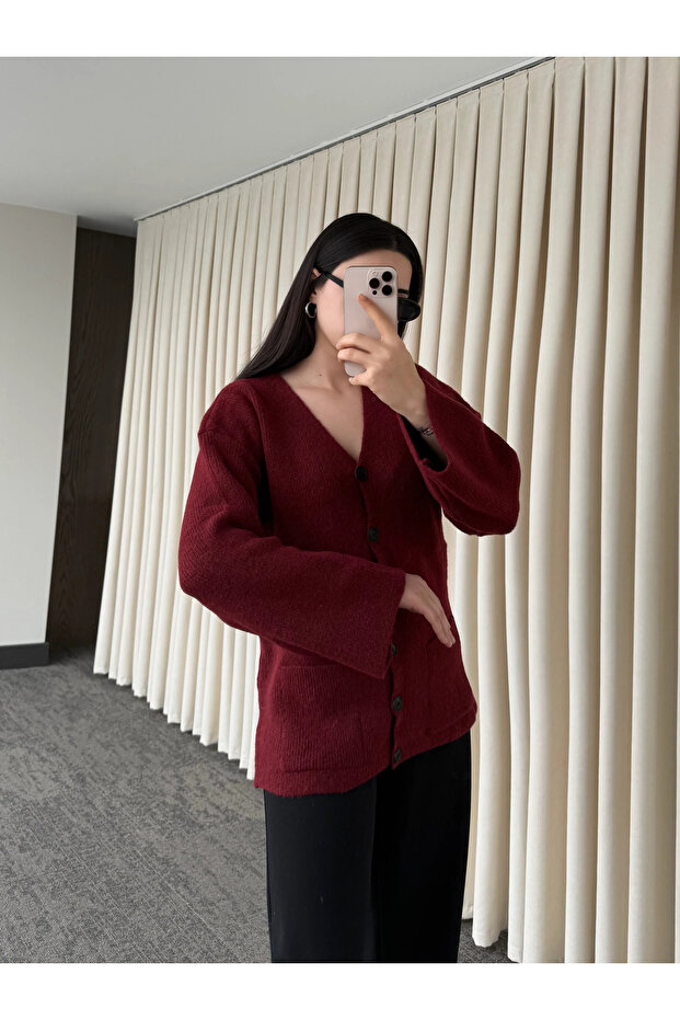 كارديجان أساسي بأزرار باللون العنابي - 4622 - 2