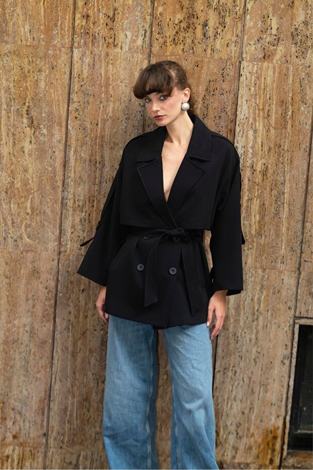 9580 KISA TRENÇ SİYAH - 3