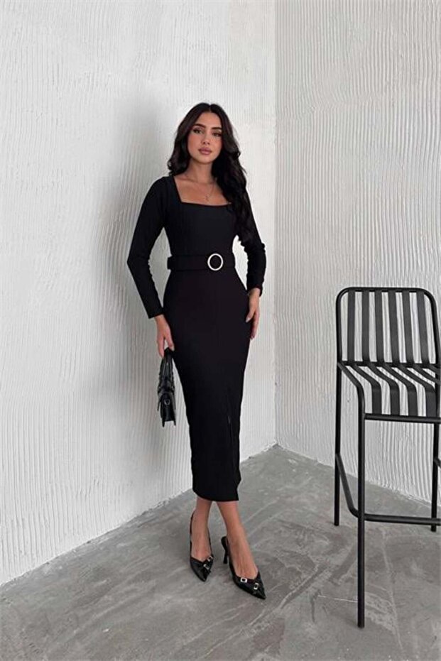 Women's Belt Pack Square Neck Dress Dpk4317