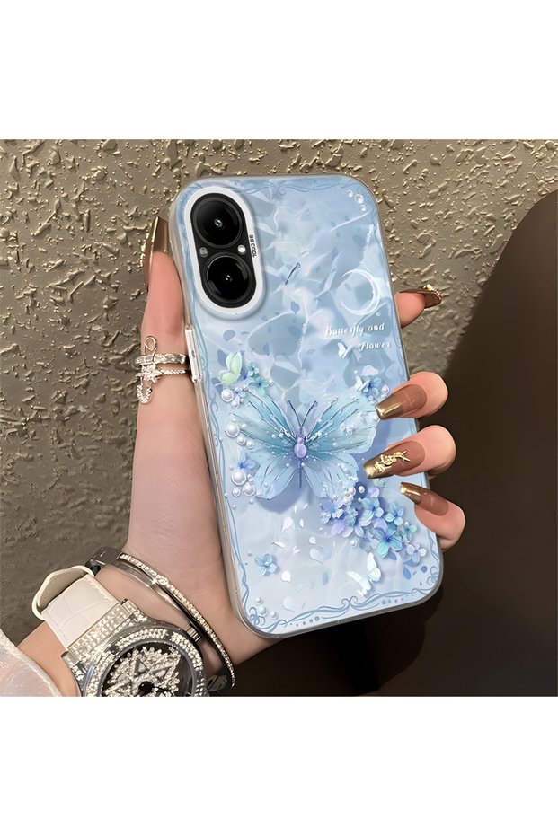 حافظة هاتف Realme C67 متوافقة مع Kelebek منقوش مصنوعة من السيليكون ومضادة للسقوط