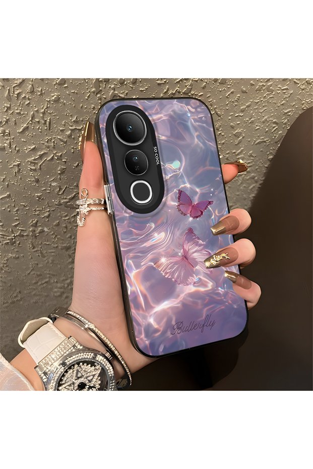 Vivo V50 Lite Compatible Kelebek Patterned Silicone Edge Hard Back Anti-Fall Phone Case