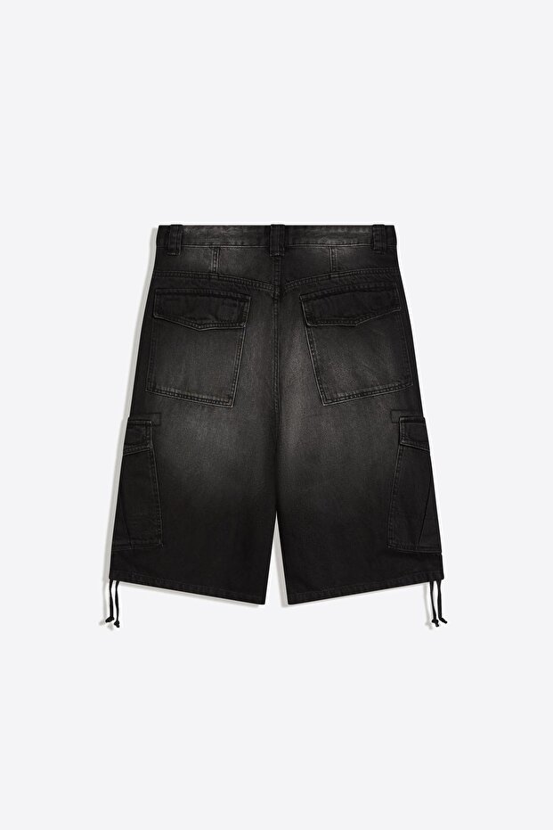 Denim kargo paraşüt bermuda - 6