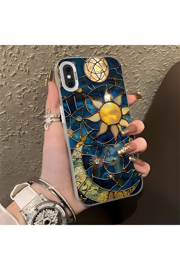 iPhone X Compatible Silicone Edge Hard Back Anti-Fall Phone Case Moon and Stars Patterned