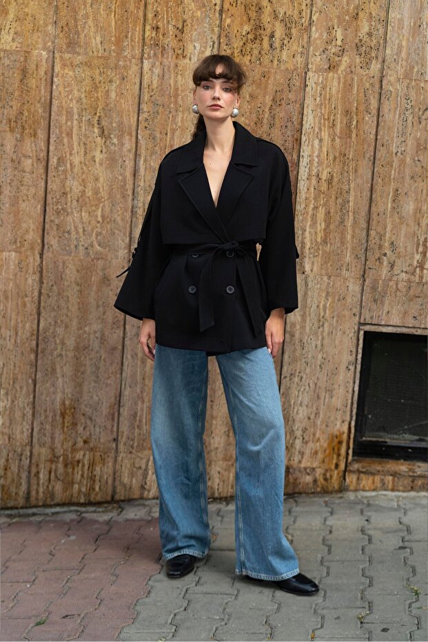 9580 KISA TRENÇ SİYAH - 4