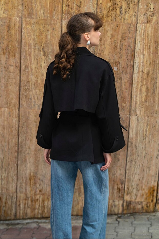 9580 KISA TRENÇ SİYAH - 2