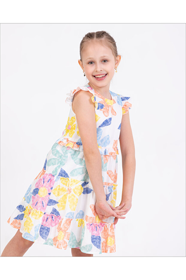 Ruffled sleeve patterned dress