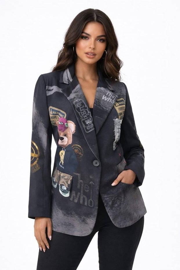 Women's Printed Blazer Jacket – Elegant Casual Long Sleeve Fashion Blazer