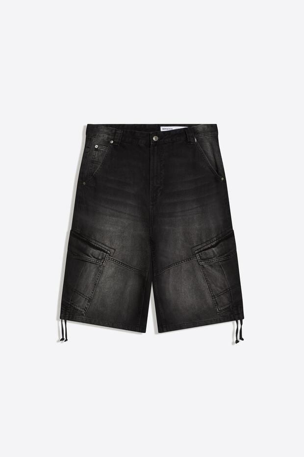 Denim kargo paraşüt bermuda - 5