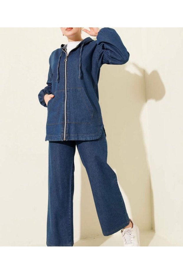 Women's Yan Pocketed Denim Set Navy Blue
