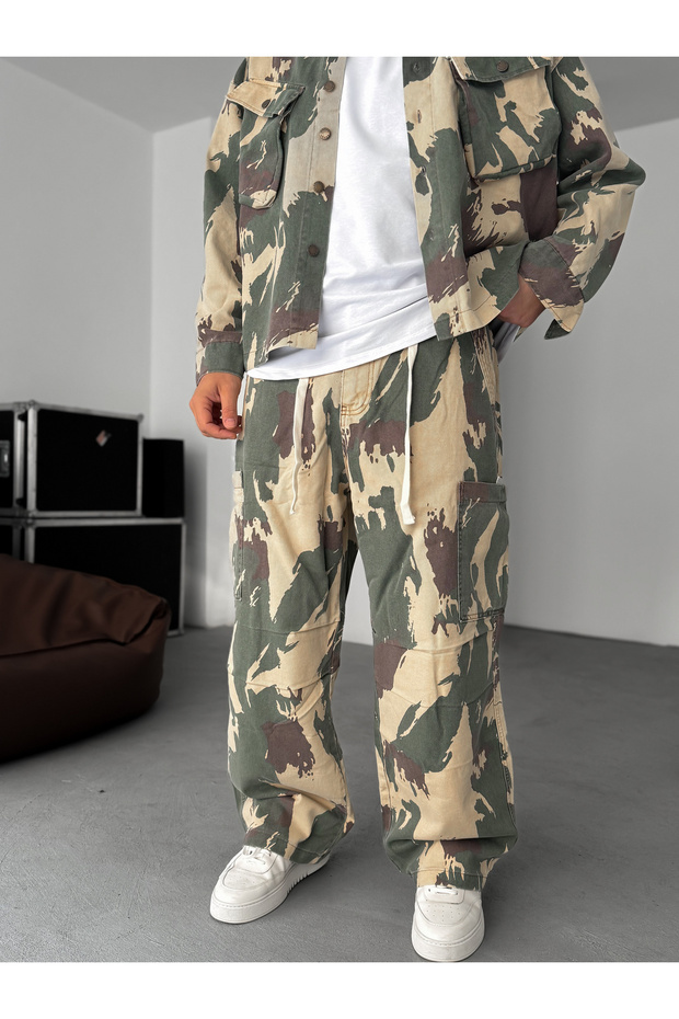 Yeşil Bej Kamuflaj Kargo Pantolon C-6576 - 1