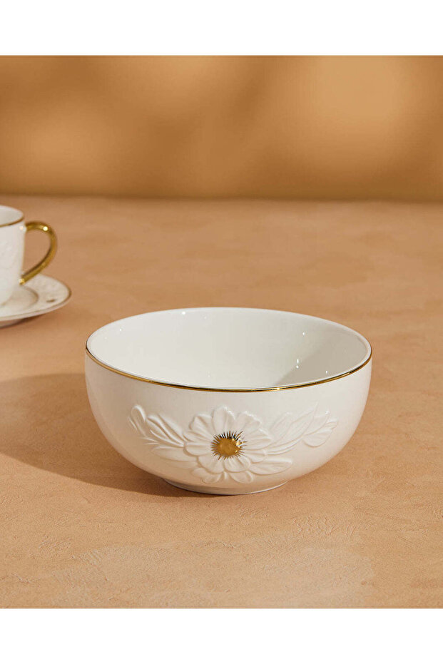 White Embossed Bowl With Gold Rim