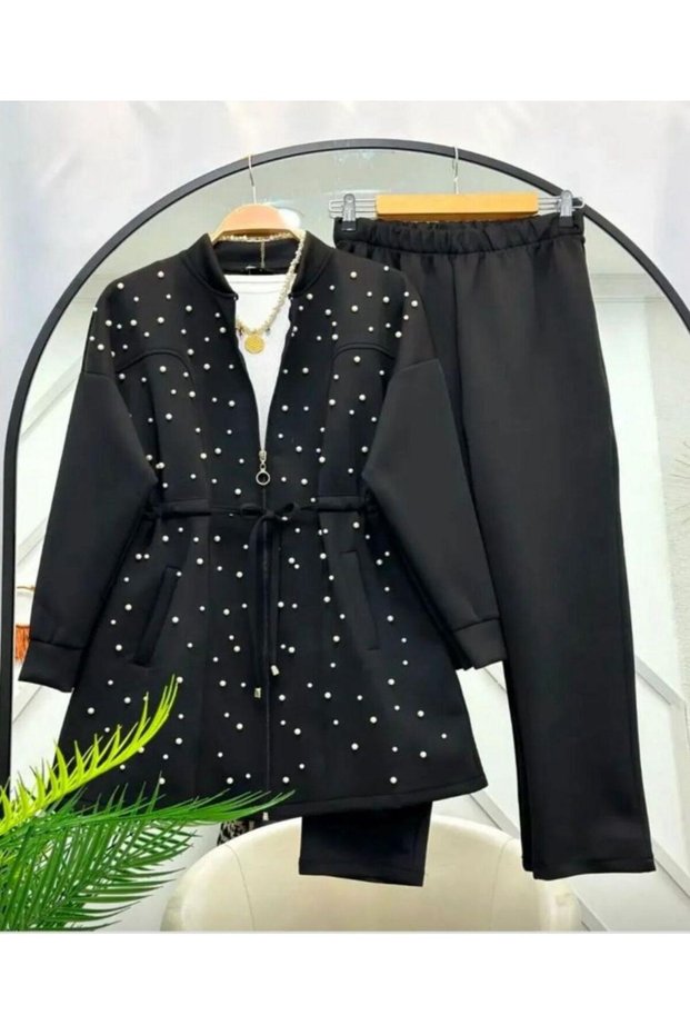 Set de damă cu perle, negru