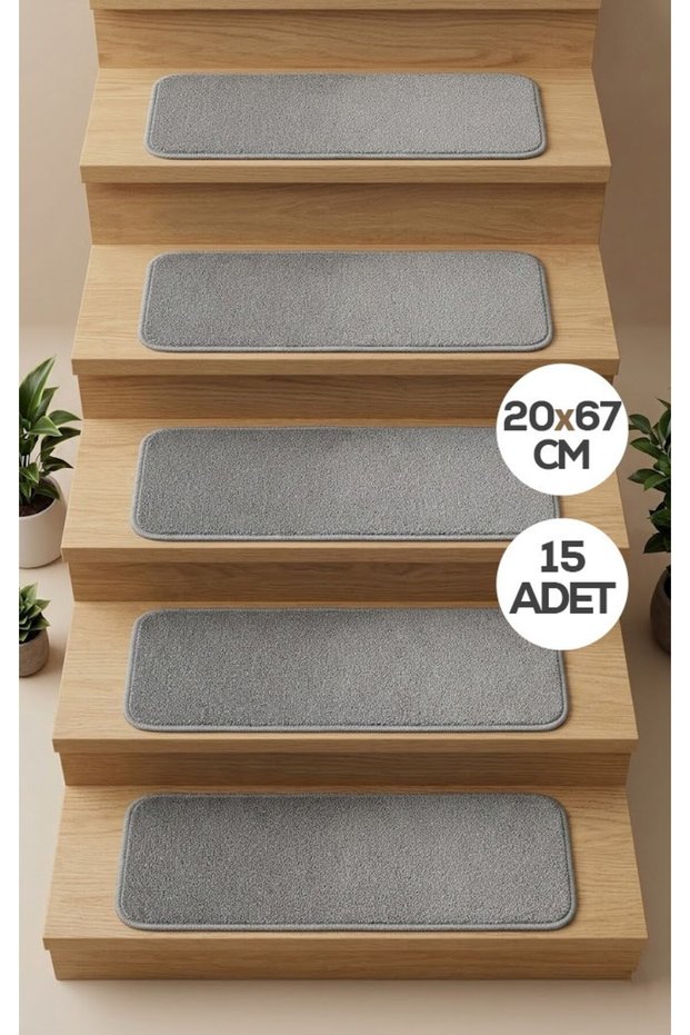 15 Pieces of Ladder Steps Rug Pieces 20X67 cm Latex Non-Slip Underlay Machine Made Washable Gray/Beige