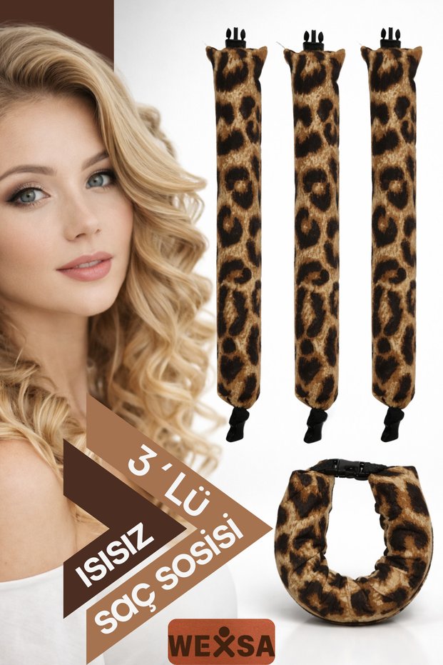 3-Piece Leopard Hair Styling Curler Heatless Hair Curl Styling Curler 3-Piece Hair Sausage