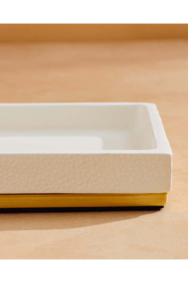 صينية مستلزمات مستطيلة ذو ملمس بارز أبيض مائل للبيج - 4