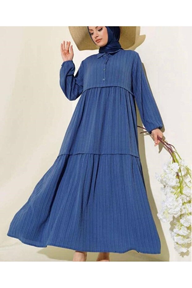 Women's Shirt Collar Dress Blue