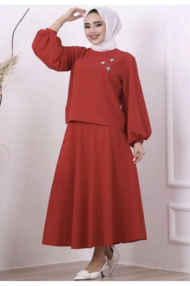 Women's Star Stone Skirt Suit Red