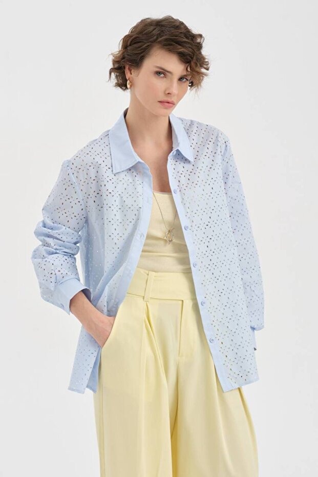 Women's Laser Cut Fabric Long Sleeve Design Shirt