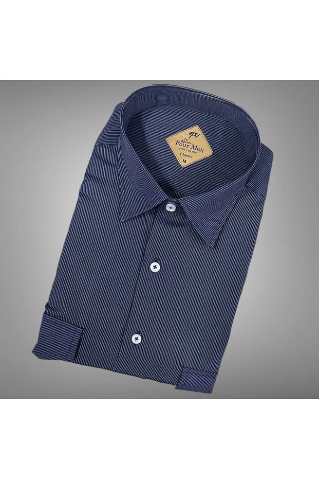 Classic Wide Cut Slim C Striped Double C Pocketed Long Sleeve Men's Shirt