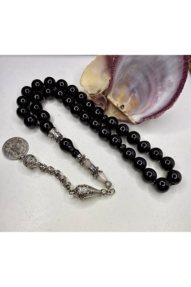 Nakkaş İmame Sıkma Amber Prayer Beads Like Jet Black Oltu