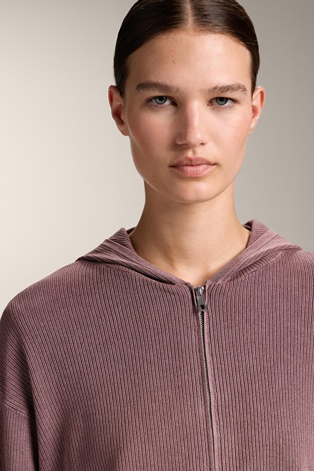 Kapüşonlu fitilli örgü ceket - 3