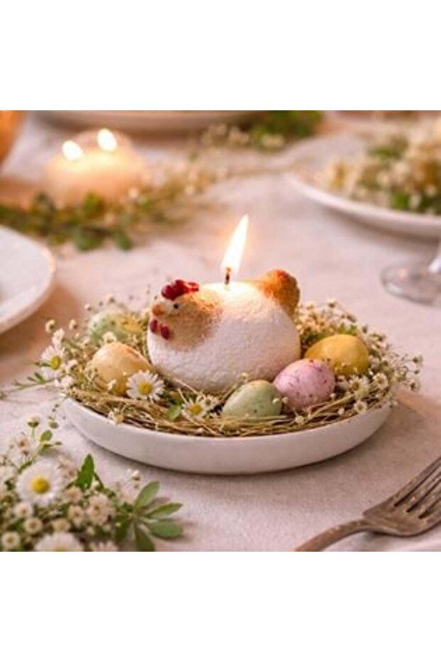 White Hen Shaped Candle Ø7 x 5 cm - 1