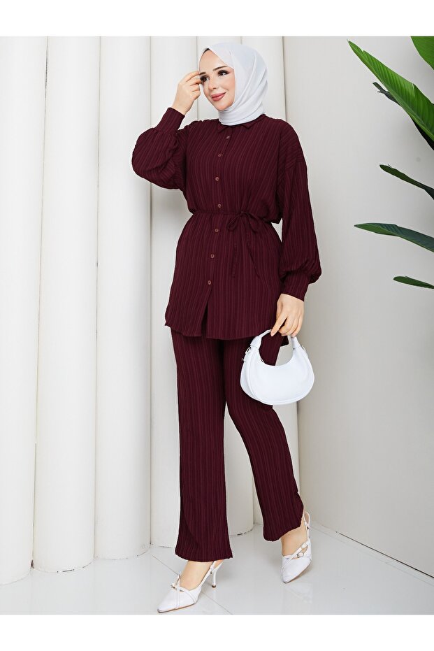 طقم لارا قماش مزدوج بأزرار - 5