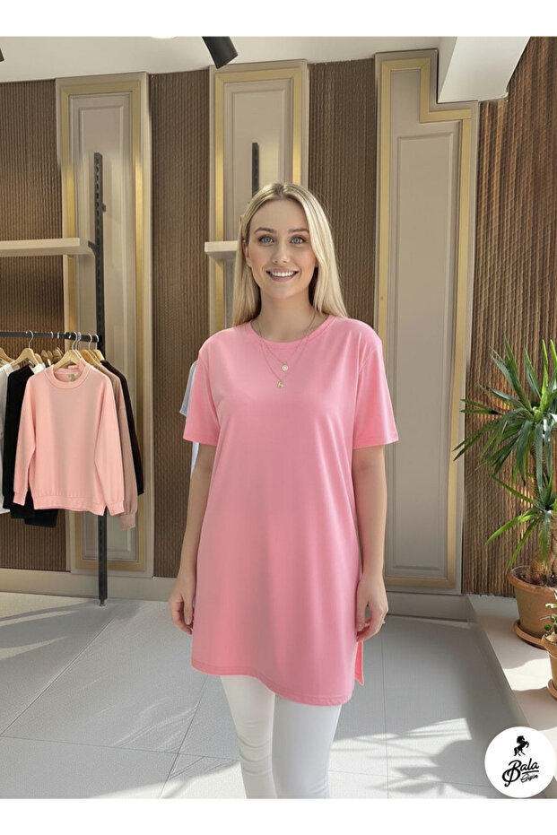 Kadın Basic Yırtmaçlı Kısa Kol Tunik - 1