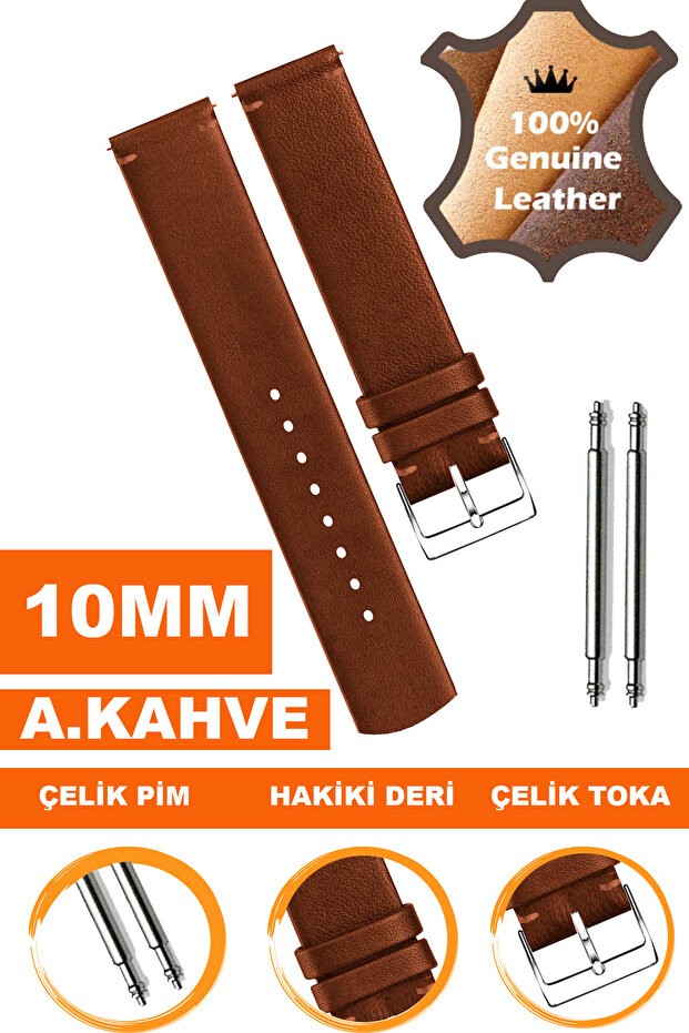 Genuine Leather Watch Band Strap Compatible with 10mm Watches L04Mk-10Mm