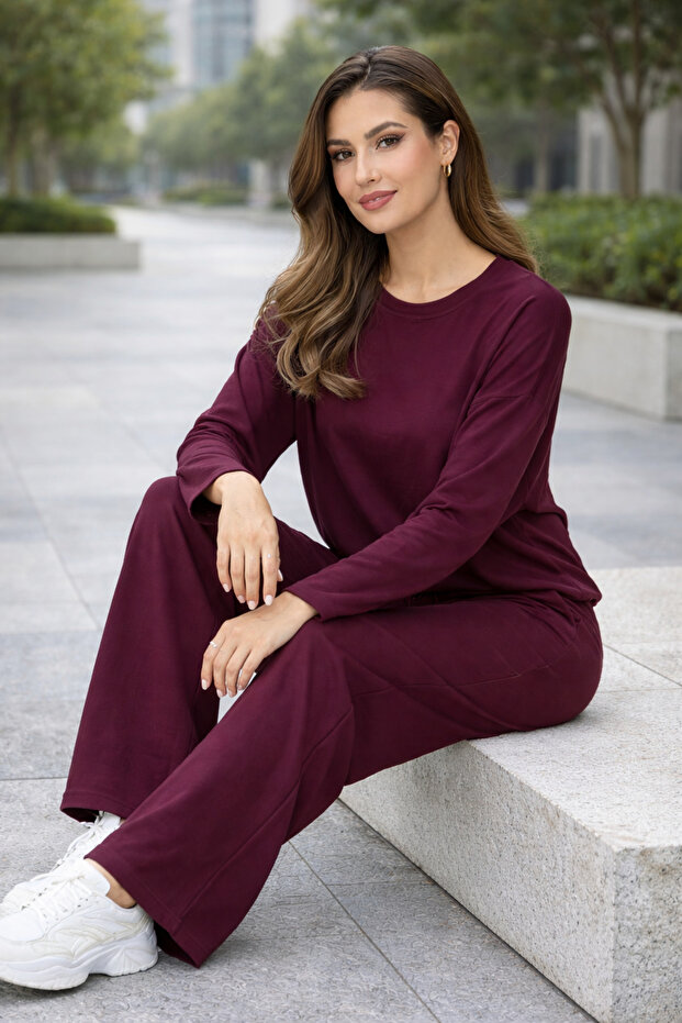 Women's Modal Fabric Crew Neck Top and Bottom Set