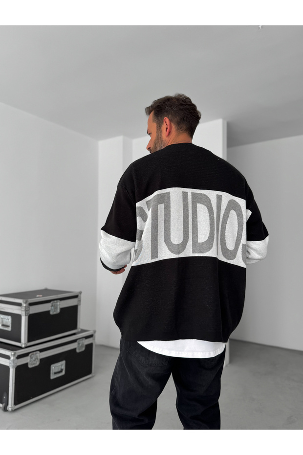 Siyah Club Nakışlı Triko Sweatshirt PM-03 - 6