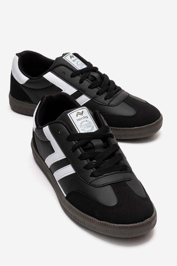 Double-Faced Flat Sole Lace-Up Women's Sports Shoes Black White