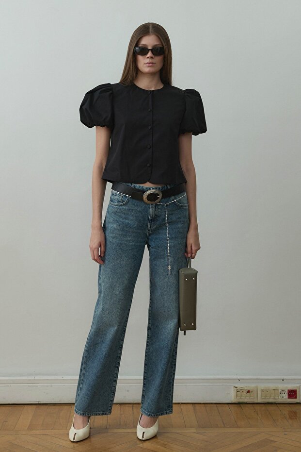 Siyah Beth Balon Kol Gömlek - 2