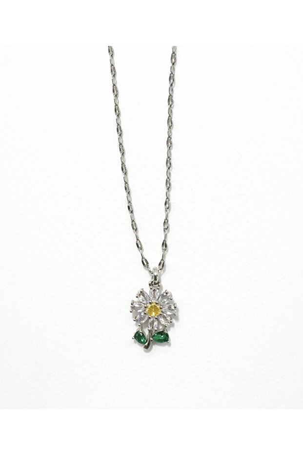 Stainless Steel Flower Necklace with Zircon Stone