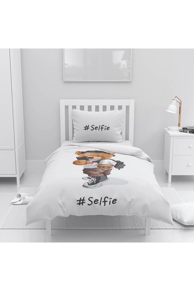 Children's Room Cotton Lu Duvet Cover Set Bed Sheet Selfie-Taking Teddy Bear