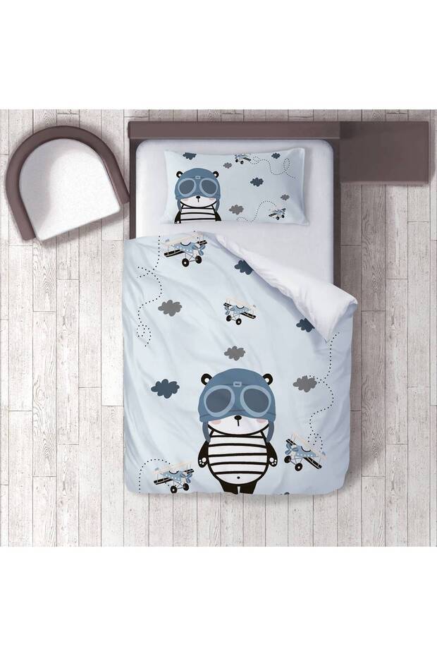 Children's Room Cotton Lu Duvet Cover Set Bed Sheet Sız Pilot Bear and Planes