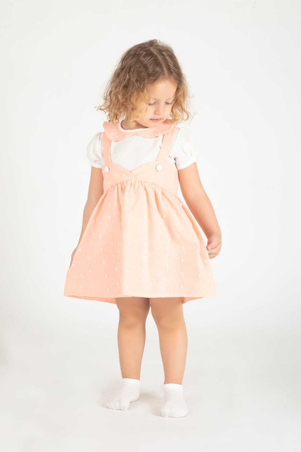 Girl's Short-Sleeved Baby Collar Butterfly Motif Salopet Summer Holiday Dress (Ages 2 - 3 - 4 - 5)