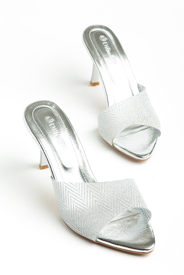 Women's Stiletto Heel U t Slipper Silver Double-Sided Transparent with Glitter on Top
