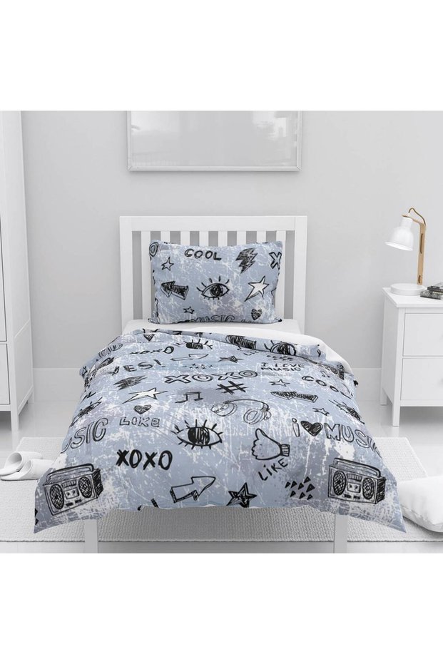 Children's Room Cotton Lu Duvet Cover Set Bed Sheet Sız Music and Graffiti Themed so