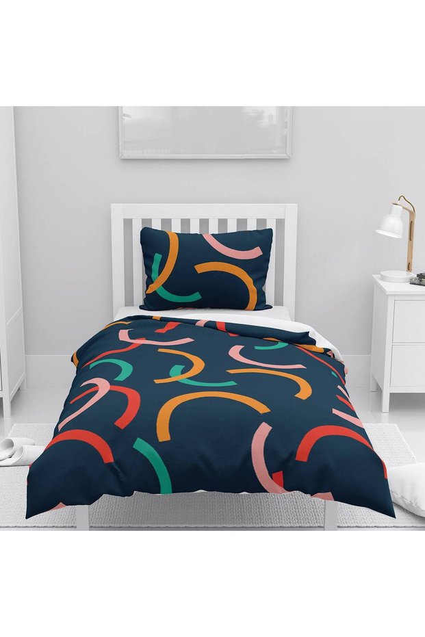 Children's Room Cotton Lu Duvet Cover Set Bed Sheet Sız Abstract Curved Lines