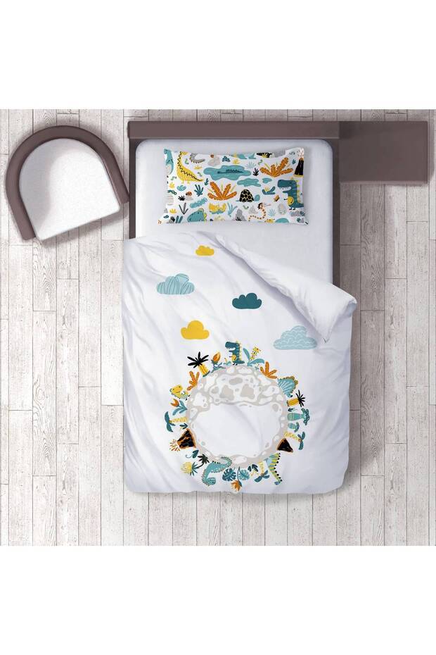 Children's Room Cotton Lu Duvet Cover Set Bed Sheet Sız Dinozor Dünyası