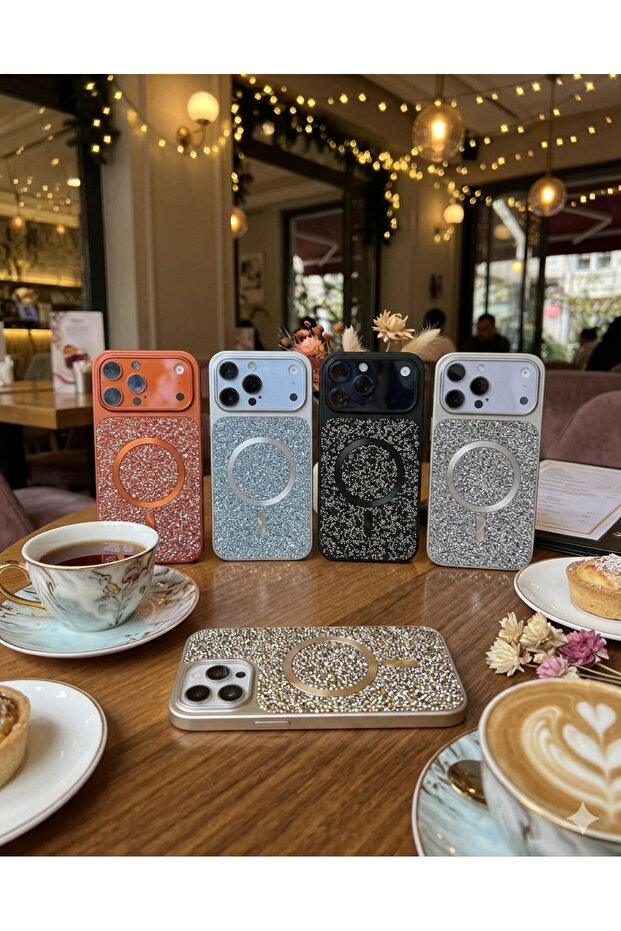 حافظة تحويلية Diamond مرصّع بالأحجار متوافقة مع هاتف iPhone 15 Pro مع ميزة MagSafe وحماية الكاميرا بمظهر 17 Pro - 3