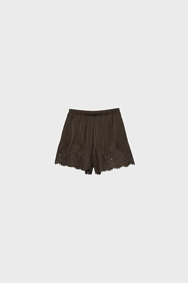 Saten dantelli şort - 6