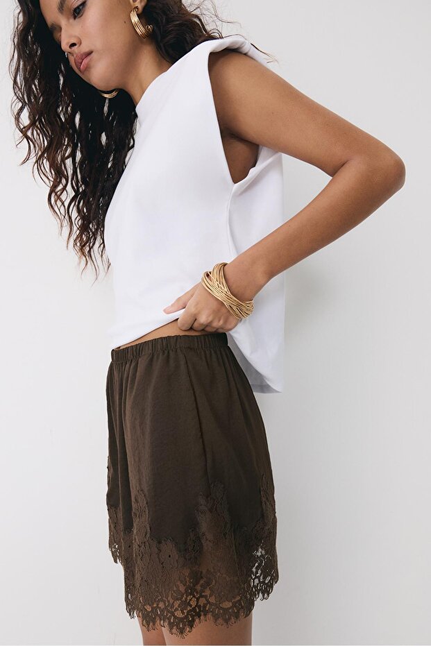 Saten dantelli şort - 2