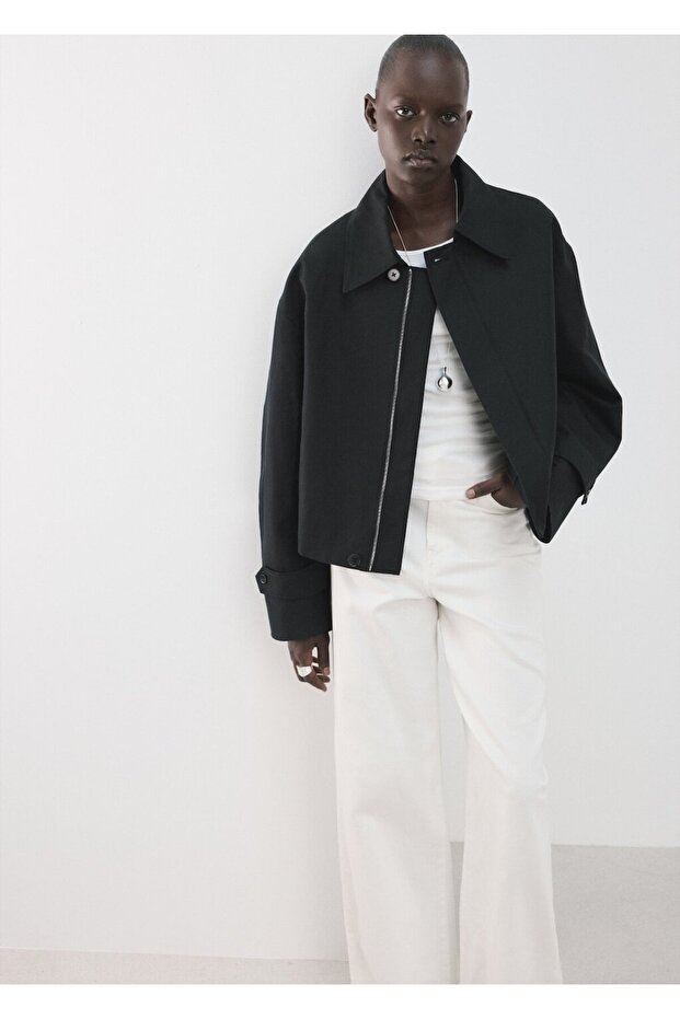 Fermuarlı keten ceket - 6