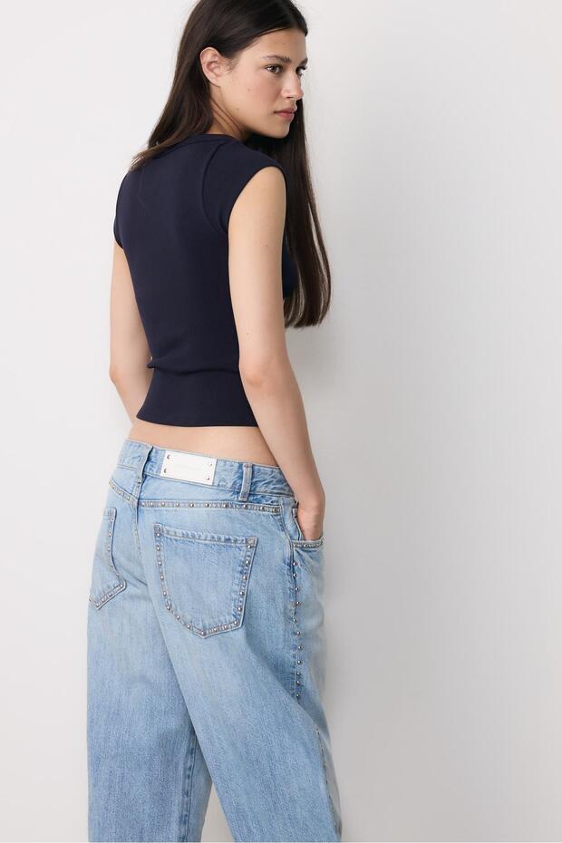 Basic geniş yaka tişört - 5