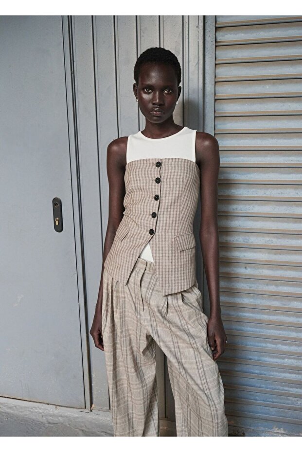 Düğmeli straplez bluz - 1