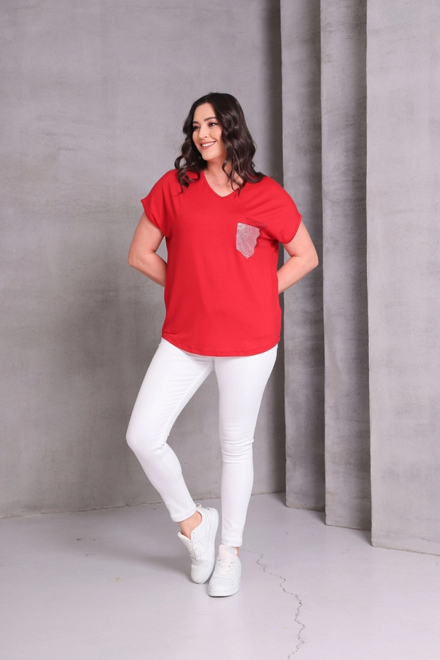 بلوزة مطبوعة بحجر الجيب - 4