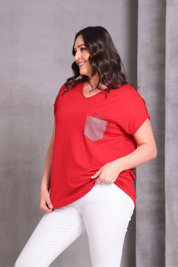 بلوزة مطبوعة بحجر الجيب - 2